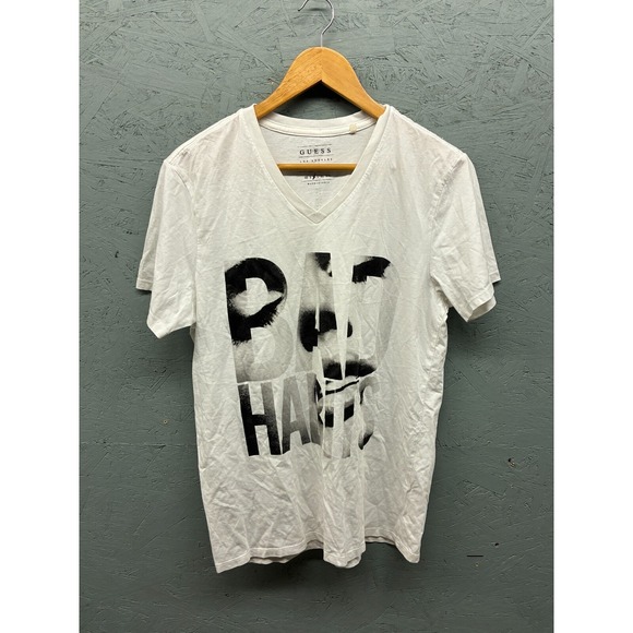Guess Other - Guess T-Shirt Mens Large White V Neck Graphic Tee BAD HABITS Short Sleeve